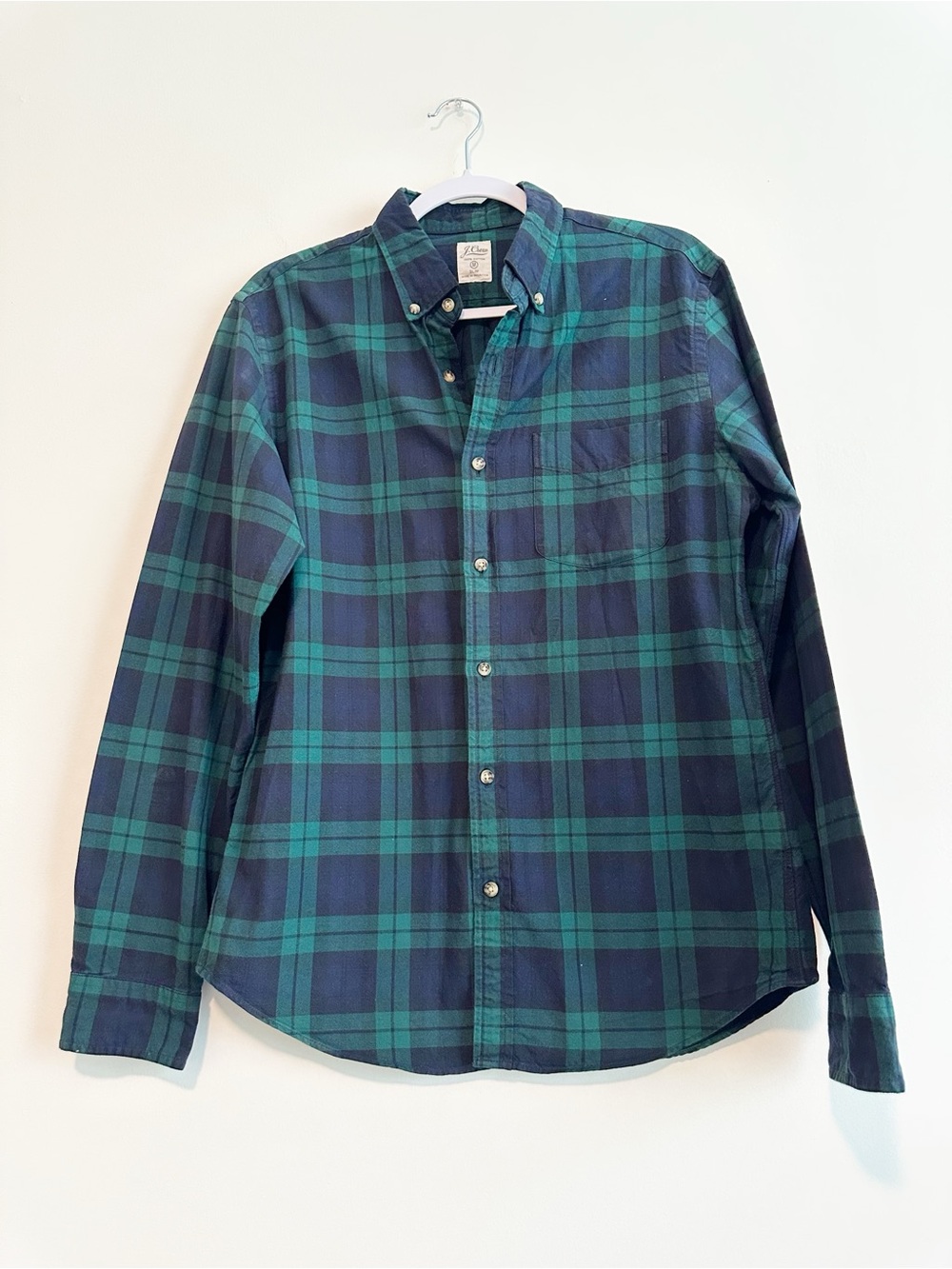 J. Crew Navy and Green Plaid Button-Down Shirt